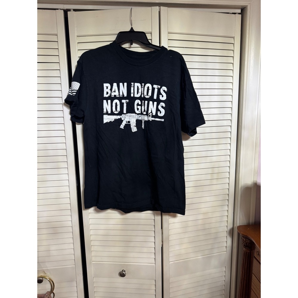 Men's Crafted in the USA Ban Idiots‎ Not Guns Black Graphics T-shirt